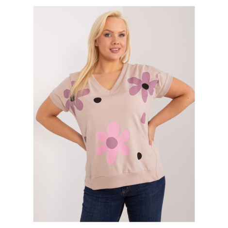 Beige women's plus size blouse with flowers