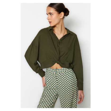 Trendyol Khaki Crop Tkaná Blúzka