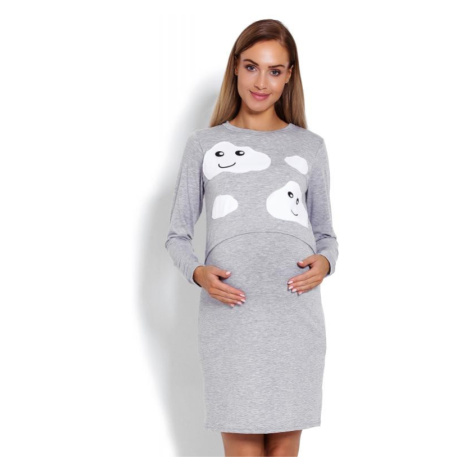 Sivá nočná košeľa s krytým kŕmnym panelom pre mamičky - mraky