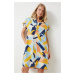 Happiness İstanbul Women's Yellow Blue Polo Neck Patterned Summer Dress