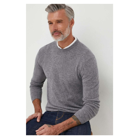 Vlnený sveter United Colors of Benetton pánsky, šedá farba, tenký