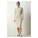 Happiness İstanbul Women's Cream Openwork Sweater Dress Knitwear Suit