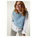 Happiness İstanbul Women's Sky Blue Motif Tie Crop Knitwear Sweater