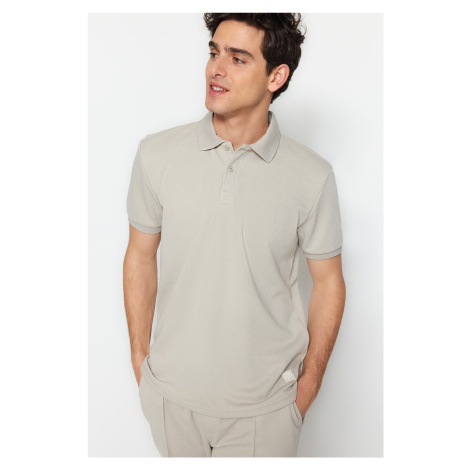 Trendyol Stone Men's Regular/Normal Cut Short Sleeve Label Appliqued Polo Collar T-shirt
