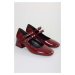 Shoeberry Women's Woody Burgundy Patent Leather Heeled Shoes