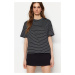 Trendyol Black and White Striped Relaxed/Wide Comfortable Cut, Crew Neck Knitted T-Shirt