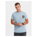 Ombre Men's cotton t-shirt with chest print - light blue