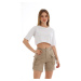 BİKELİFE Beige Cargo Pocket High Waist Stretchy Denim Shorts