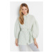 Trendyol Green Striped Belted Balloon Back Sleeve Long Woven Shirt