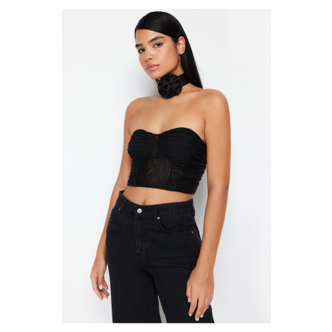 Trendyol Black Fitted Knitted Lace Bustier