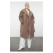 Trendyol Curve Mink Loose Fit Belted Wide Collar Cashmere Coat