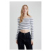 DEFACTO Slim Fit Striped Open Shoulder Sweater