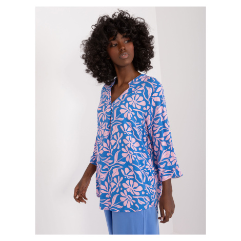 Blue and pink summer blouse with SUBLEVEL pattern