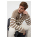 Trendyol Mink Casual Oversize Polo Collar Striped Knitwear Sweater