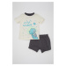 DEFACTO Baby Boy Pajama Set Glow in the Dark Crew Neck Combed Cotton Printed Short Sleeve Shorts