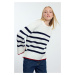 Trendyol Ecru Soft Texture Wide Pattern Basic Striped Knitwear Sweater