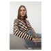 Trendyol Brown Polo Neck Basic Striped Knitwear Sweater