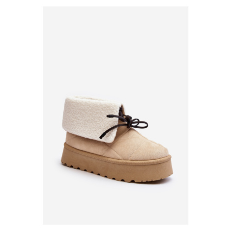 Platform snow boots with sheepskin, light beige Olimuka