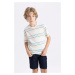 DEFACTO Boy's Crew Neck Striped Short Sleeve T-Shirt