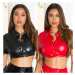 Sexy Koucla faux leather Crop top with buttons red Einheitsgroesse