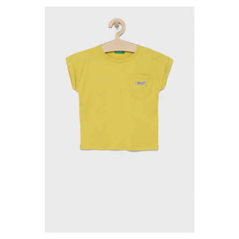 Detské bavlnené tričko United Colors of Benetton žltá farba,