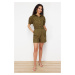 Trendyol Khaki Belted Shirt Collar Gabardine Mini Woven Jumpsuit