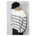 Madmext Women's Gray Striped Sweater