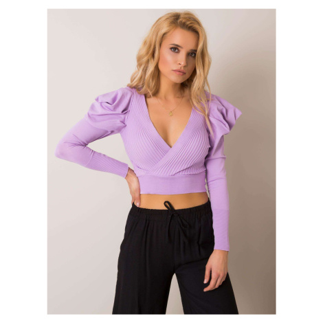 Dámsky fialový sveter s naberanými rukávmi 179-SW-4455.86P-liliowy Rue Paris