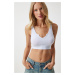 Happiness İstanbul Women's White Strap Crop Knitted Blouse