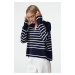 Trendyol Navy Blue Wide Neck Detailed Striped Knitwear Sweater