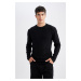 DEFACTO Black Relax Fit Comfortable Cut Crew Neck T-Shirt Detailed Cotton Knit Sweater