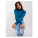 Blue sweater with ribbed turtleneck