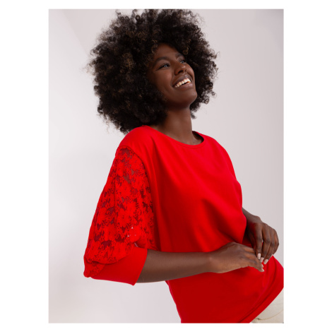 Havana RUE PARIS red blouse with lace sleeves