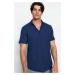 Trendyol Navy Blue Regular Fit Short Sleeve Summer Textured Crepe Knit Shirt