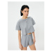 Koton Crop Pajama Top Short Sleeve Crew Neck Label Detailed Textured