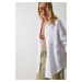 Happiness İstanbul Women's White Pocket Oversize Muslin Shirt