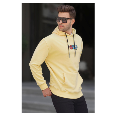 Madmext Men's Yellow Hooded Embroidery Sweatshirt 6145