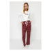 Trendyol White 100% Cotton Slogan Tshirt-Pants Knitted Pajama Set