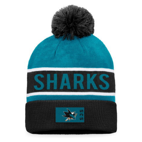 San Jose Sharks zimná čiapka Authentic Pro Game & Train Cuffed Pom Knit Black-Active Blue