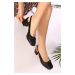 Shoeberry Women's Perotena Black Skin Heeled Shoes