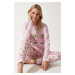 Happiness İstanbul Women's Pink Long Sleeve Top Pants Knitted Pajamas Set