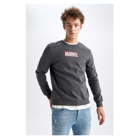 DEFACTO Marvel Logo Only Slim Fit Crew Neck Printed Sweatshirt