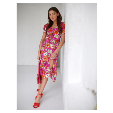 Airy summer dress with pink floral print FASARDI
