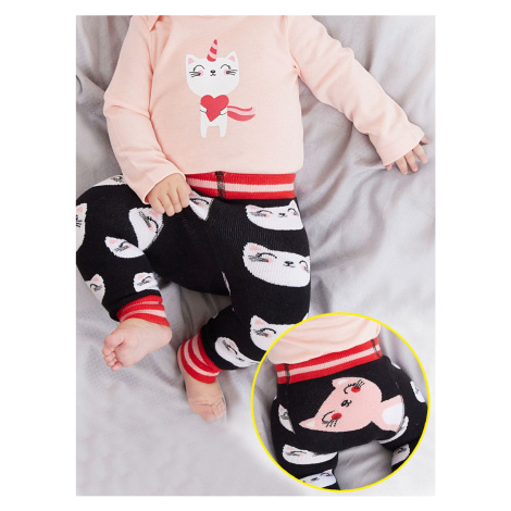 Denokids Cat Baby Girl Black Knitted Tights-pants