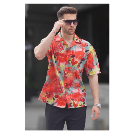 Madmext Red Short Sleeved Patterned Men's Shirt 6700