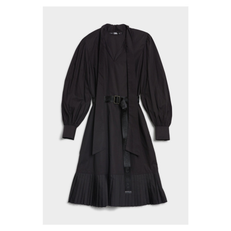 Šaty Karl Lagerfeld Pleated Hem Shirt Dress Čierna