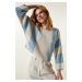 Happiness İstanbul Women's Cream Sky Blue Striped Seasonal Knitwear Sweater