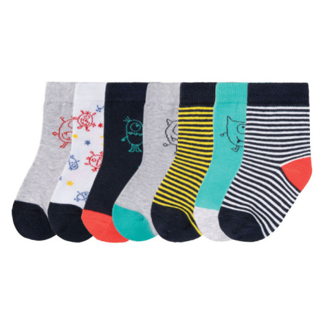 lupilu® Detské ponožky s biobavlnou, 7 párov (pruhy/sivá/navy modrá/žltá/zelená/červená)
