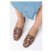 Mio Gusto Carolyn Women's Leopard Print Flat Heeled Fabric Shoes with Buckle Accessories.