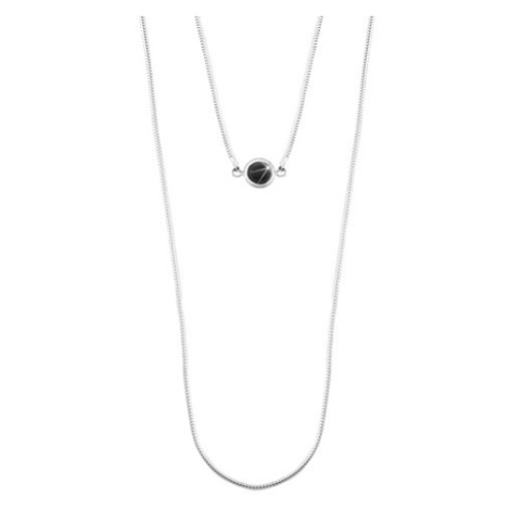 Strieborný 925 náhrdelník, dvojitá retiazka s hadím vzorom, čierna polgulička